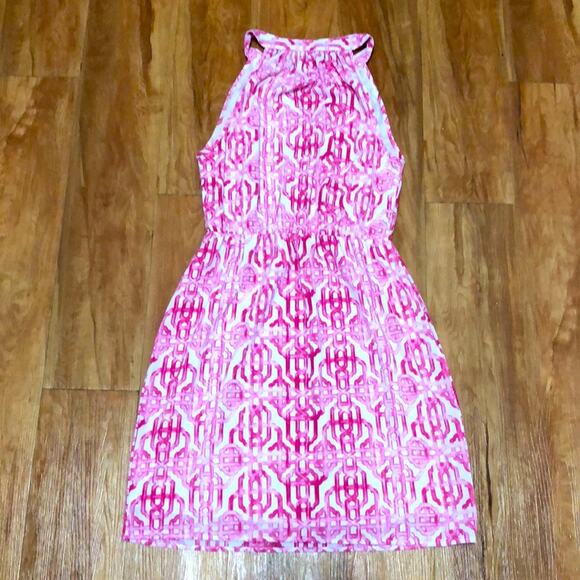 Mud Pie Pink and White Intricate Pattern Sleeveless Dress Size Small - Picture 3 of 10